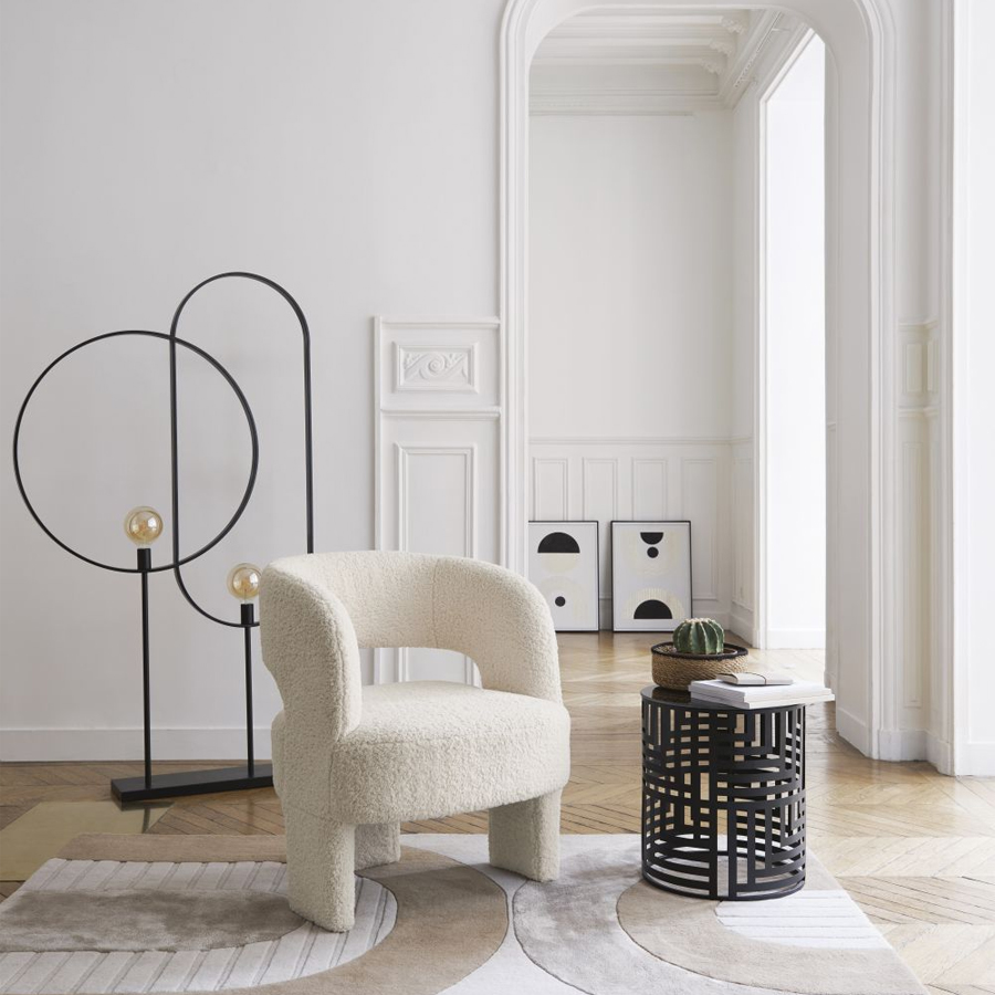 OVAL - Lampadaire 2 cerclages en metal noir mat H169