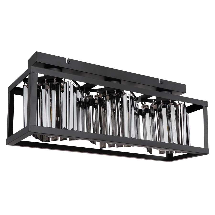 MATHILDE - Lustre / Plafonnier 3 lampes en métal noir et cristaux de verre