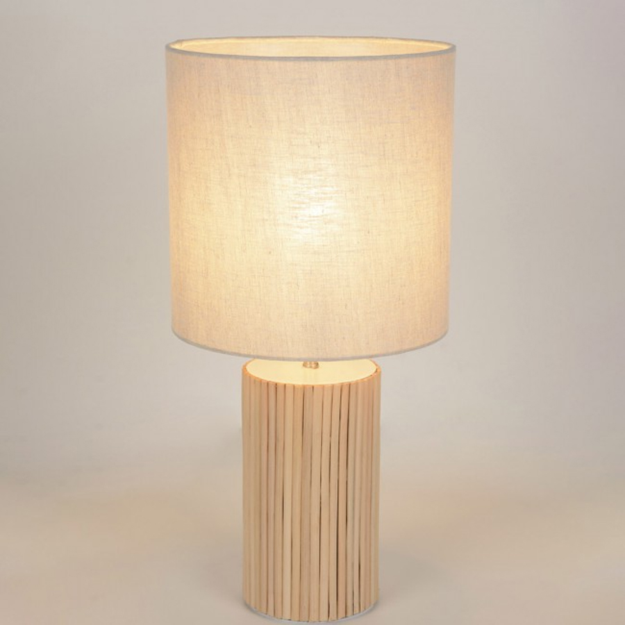 RIVA -  Lampe à poser en bois naturel, abat-jour coton H51
