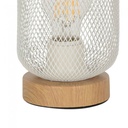 ase de lampe Ottawa en métal blanc avec une forme en maille, sur un support en bois naturel. Disponible sur Dakar, Sénégal.
