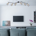 Spot plafonnier à 6 lampes Xara en métal noir et laiton vieilli – Solution d’éclairage moderne et vintage – Dakar, Sénégal.