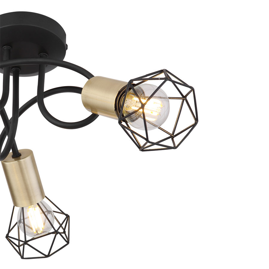 Lustre/plafonnier 3 lampes Xara en métal noir et laiton vieilli - Style vintage chic pour espaces contemporains à Dakar, Sénégal