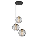 Lustre 3 lampes Eusebius en métal noir et laiton avec globes en verre fumé, idéal pour un luminaire moderne et élégant.