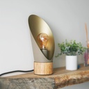 SPOON - Lampe à poser en bois et métal gris taupe H30 cm