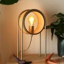 Lampe à poser Fanni en métal noir et verre fumé, avec une base en métal noir et un globe en verre fumé. Dakar, Sénégal