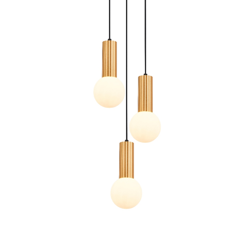 Lustre 3 lampes Candelis en metal noir avec verre opaque dorée