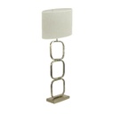 Lampe à poser Lutika en métal doré avec abat-jour en tissu beige, vue générale. Disponible sur Dakar, Sénégal