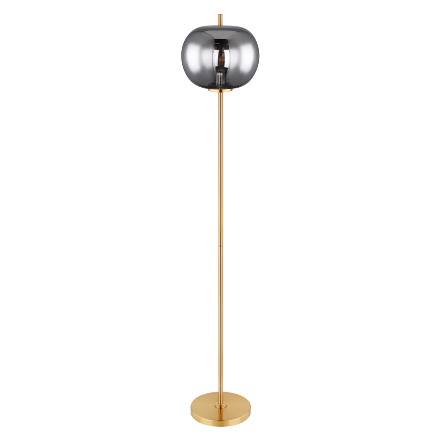 Lampadaire Blacky en métal laiton et verre fumé, design moderne et élégant, idéal pour une décoration contemporaine à Dakar, Sénégal