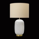 SYMPHONIE - Lampe à poser en verre blanc, métal doré et abat-jour en tissu H75