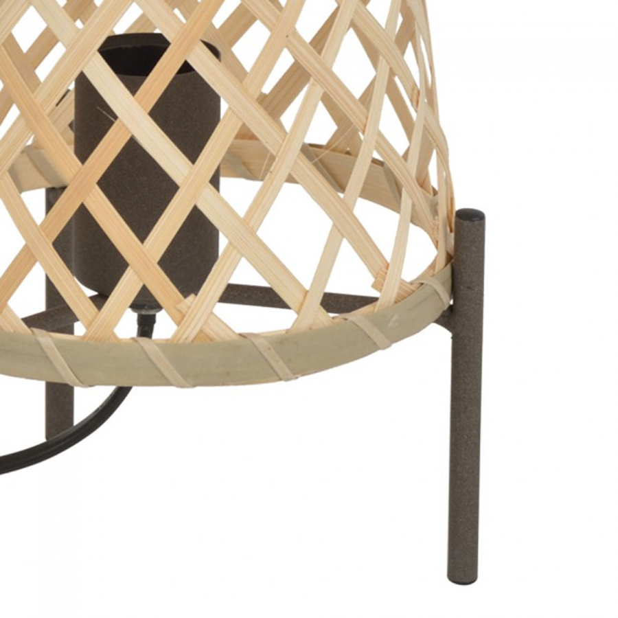 Lampe à poser Kami avec base en bambou tressé naturel et pied en métal noir, Dakar Sénégal