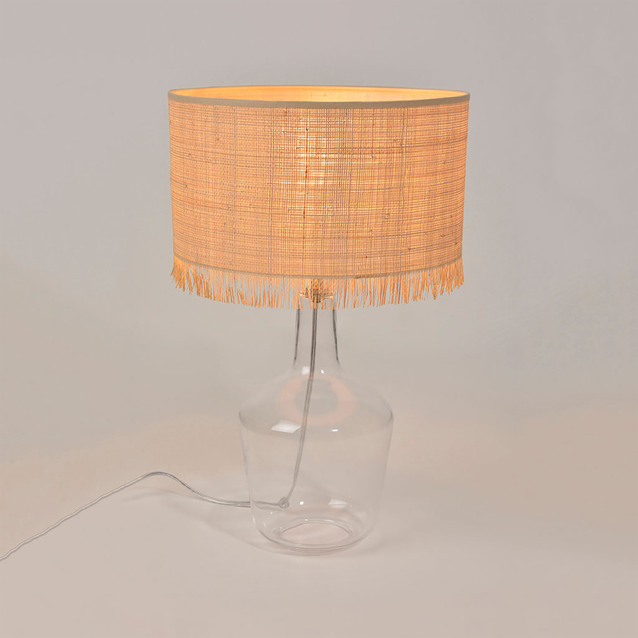 IBIZA - Lampe en verre et raphia franges naturel H48cm