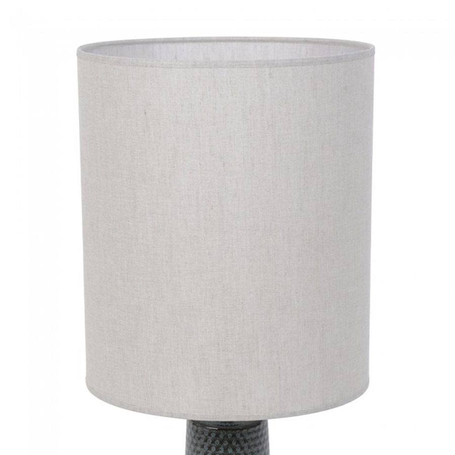 Lampe à poser Ondine en céramique brillante avec abat-jour en tissu aqua, design moderne et élégant