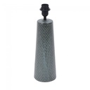 Lampe à poser Ondine avec base conique en céramique brillante et abat-jour en tissu aqua allumé