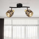 Spot/plafonnier Indiana 2 lampes en métal noir et doré - Installation dans un salon moderne avec rideaux blancs - Dakar, Sénégal
