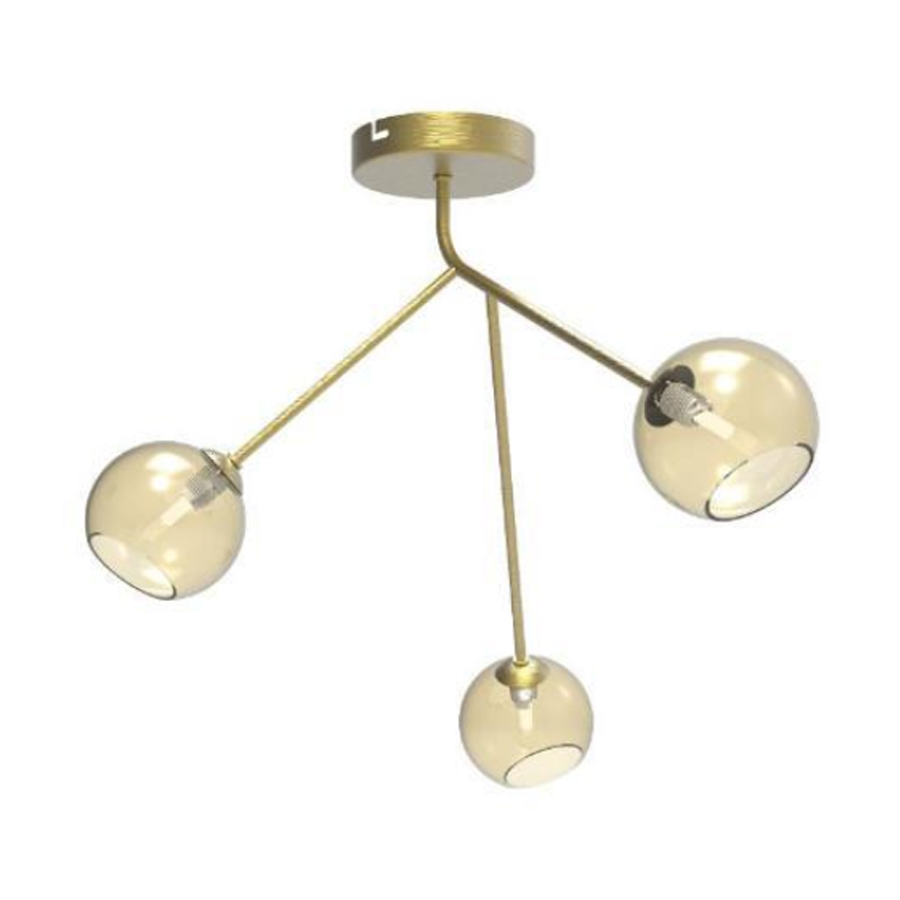 GOLD - Plafonnier 3 lampes en métal laiton brossé et verre ambre