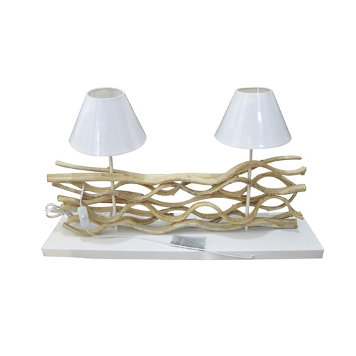 Lampe Panglo en bois flotté et abat-jour blanc