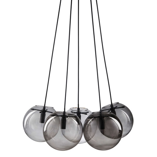 Lustre ORBE 5 boules en verre et verre fumé