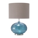 [PALNC102S] LOFT - Lampe à poser en verre bleu marine, métal doré et abat-jour en tissu H54