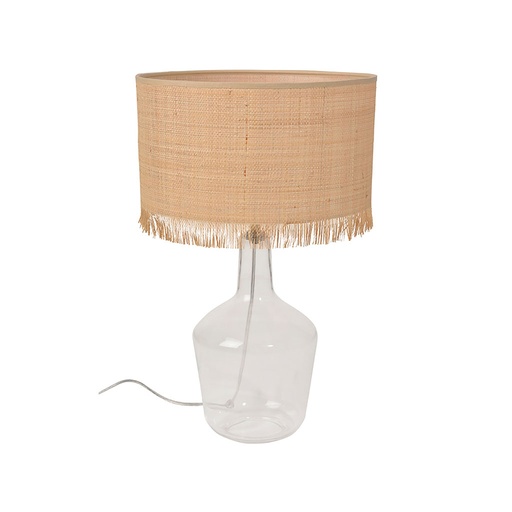 Lampe Ibiza en verre et raphia franges naturel