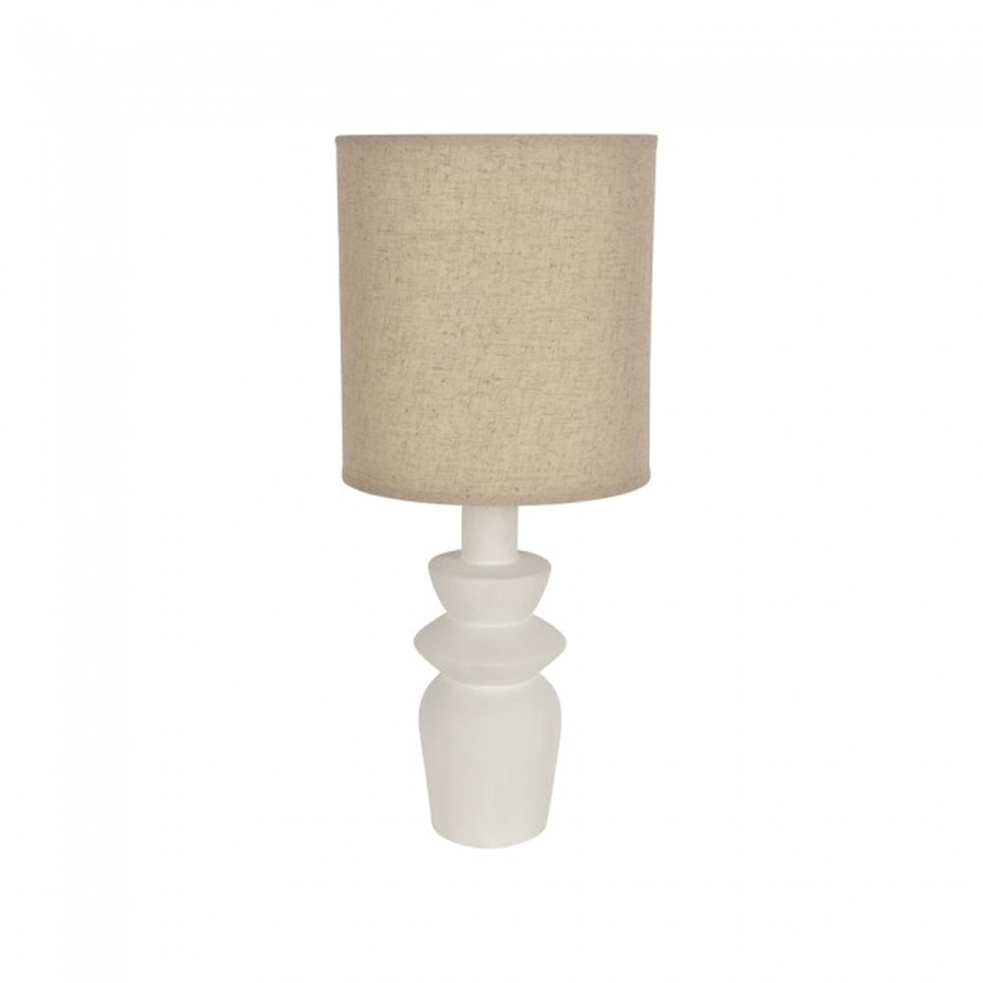 OLYMPE - Lampe à poser en céramique blanc et lin