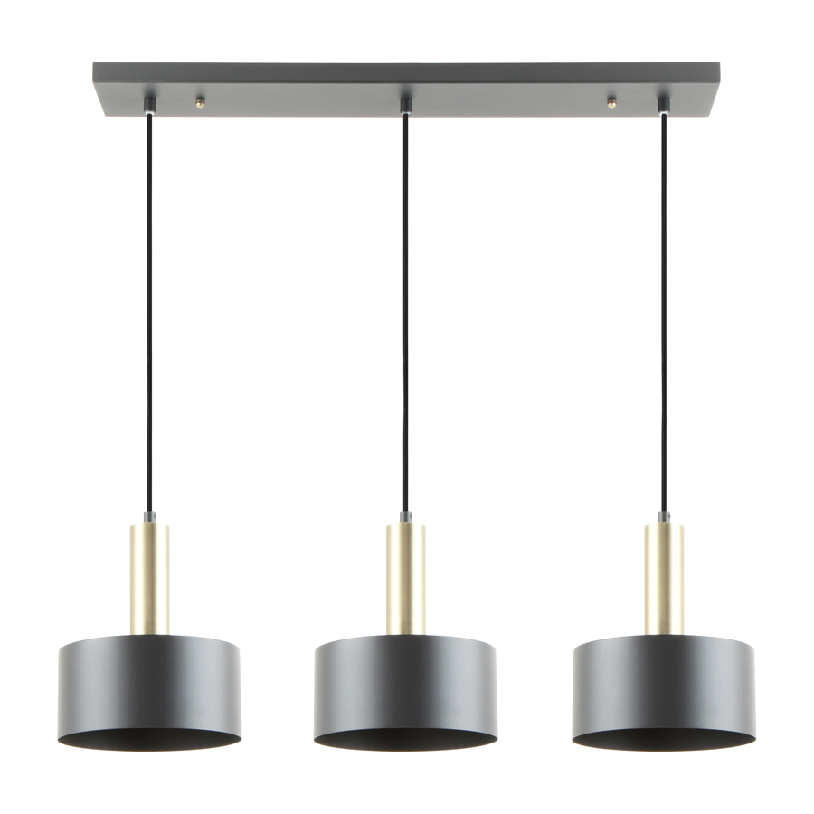 CHAKALA - Lustre 3 lampes en métal noir sablé et laiton brossé