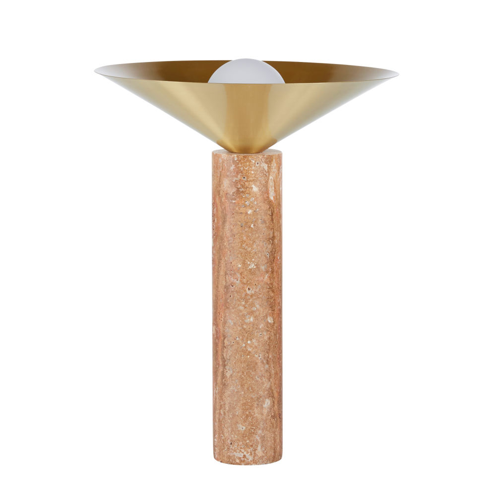 Lampe Oreli en travertin terracotta et abat-jour en métal doré
