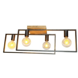 [MACLB401] TILES - Plafonnier 4 lampes en métal gris acier et bois naturel
