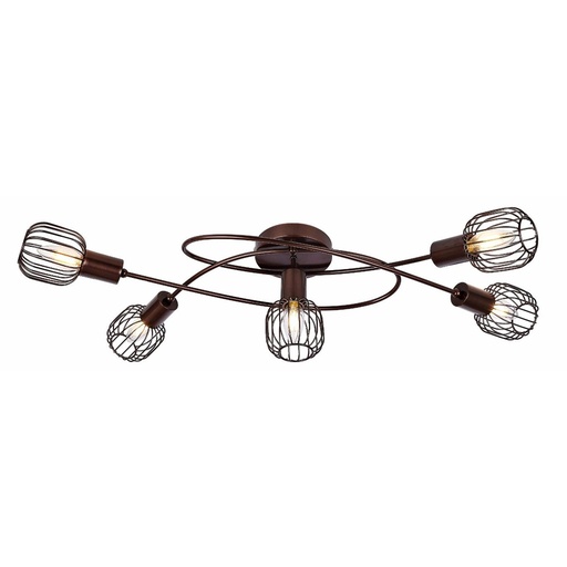 [GLO548015] AKIN - Plafonnier 5 lampes en métal bronze et marron