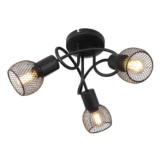 [GLO540283S] FIASTRA - Lustre / Plafonnier 3 lampes en métal noir Ø36
