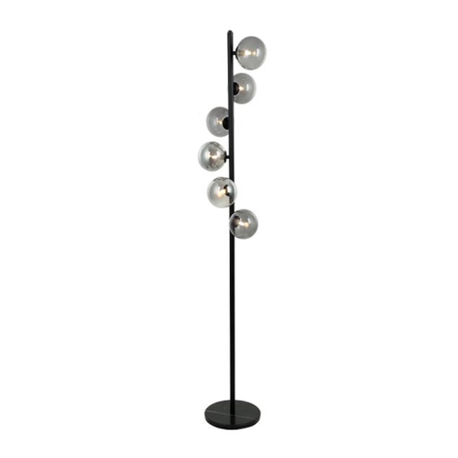 [LXCHAM515] NASSAU - Lampadaire 6 lampes en métal noir et verre fumé H155