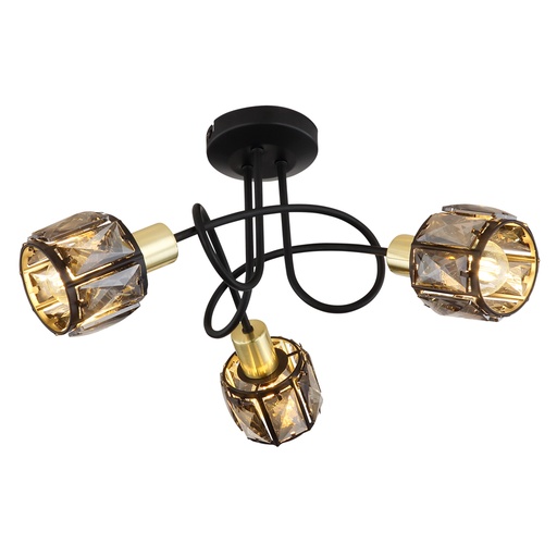 [GLO543573B] INDIANA - Lustre / Plafonnier 3 lampes en métal noir et doré
