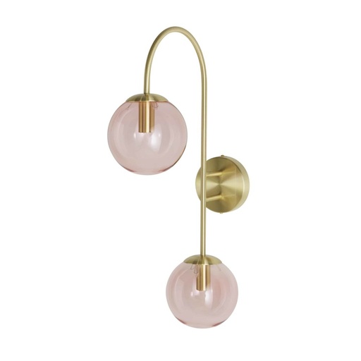 [MM219132] CARLIE - Applique 2 globes en verre teinté rose et socle en métal doré