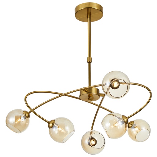 [SLX601215CV] Lustre 6 lampes Ambroisie en métal doré et verre transparent