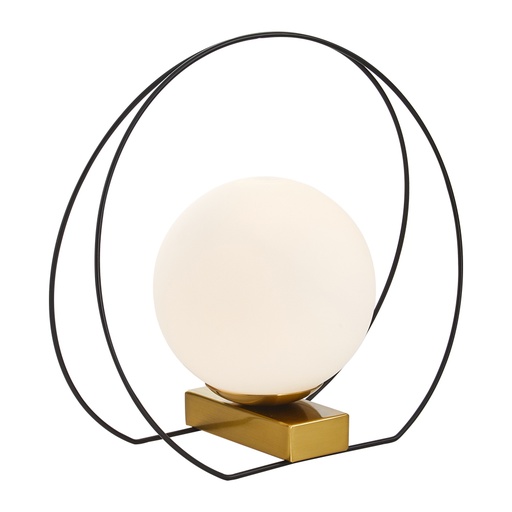 [SLX601611CV] CHAMPAGNE - Lampe à poser en métal noir, laiton et verre blanc