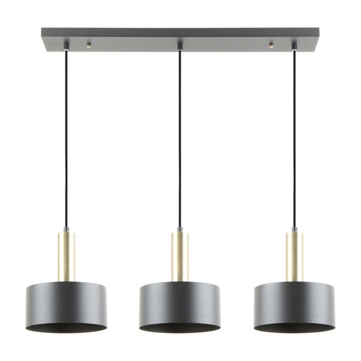 [LXAOMR130] CHAKALA - Lustre 3 lampes en métal noir sablé et laiton brossé L.72