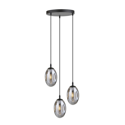 [LXPOLRE12663G] ASTRAL - Lustre 3 lampes en métal noir et verre graphite