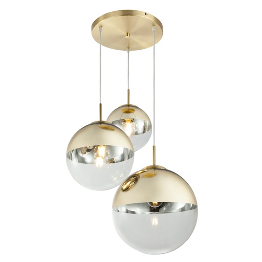 [GLO158553] VARUS - Lustre 3 lampes en métal doré et verre transparent