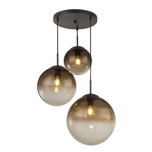 [GLO158653] VARUS - Lustre 3 lampes en métal brun et verre ambré
