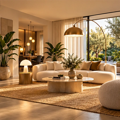 Salon contemporain avec plusieurs sources de lumière