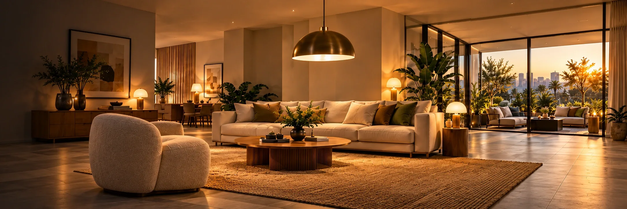 Ambiance lumineuse dans un salon contemporain