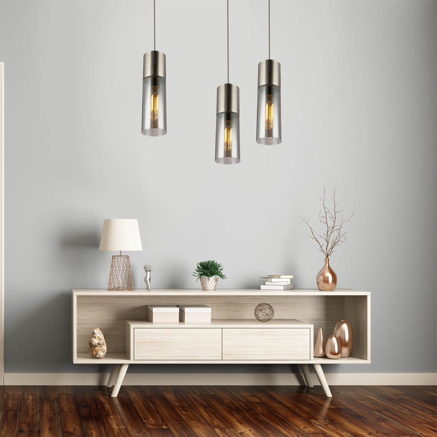 ANNIKA - Suspension en métal nickel mat et verre fumé Ø10.5