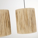 ARADAS - Lustre 3 lampes en métal noir abat-jours en raphia