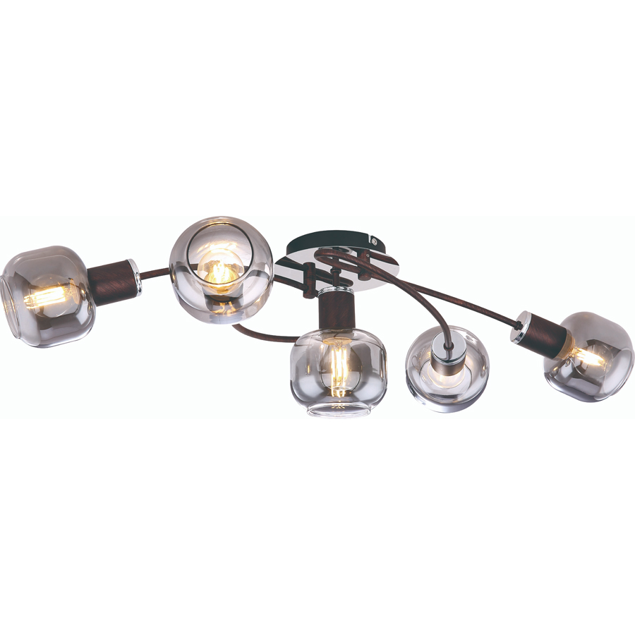 PALLO - Lustre / Plafonnier 5 lampes en métal bronze et verre fumé