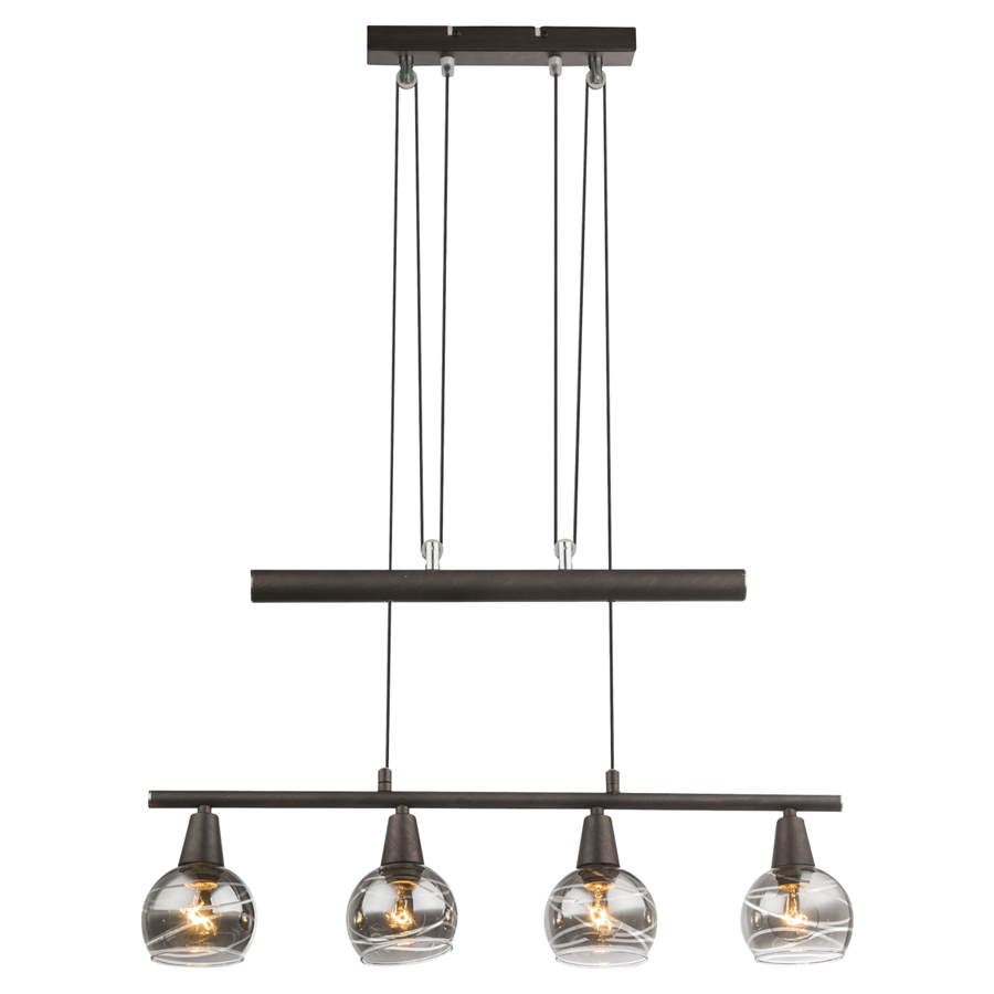 ISLA - Lustre 4 lampes en métal bronze et verre fumé