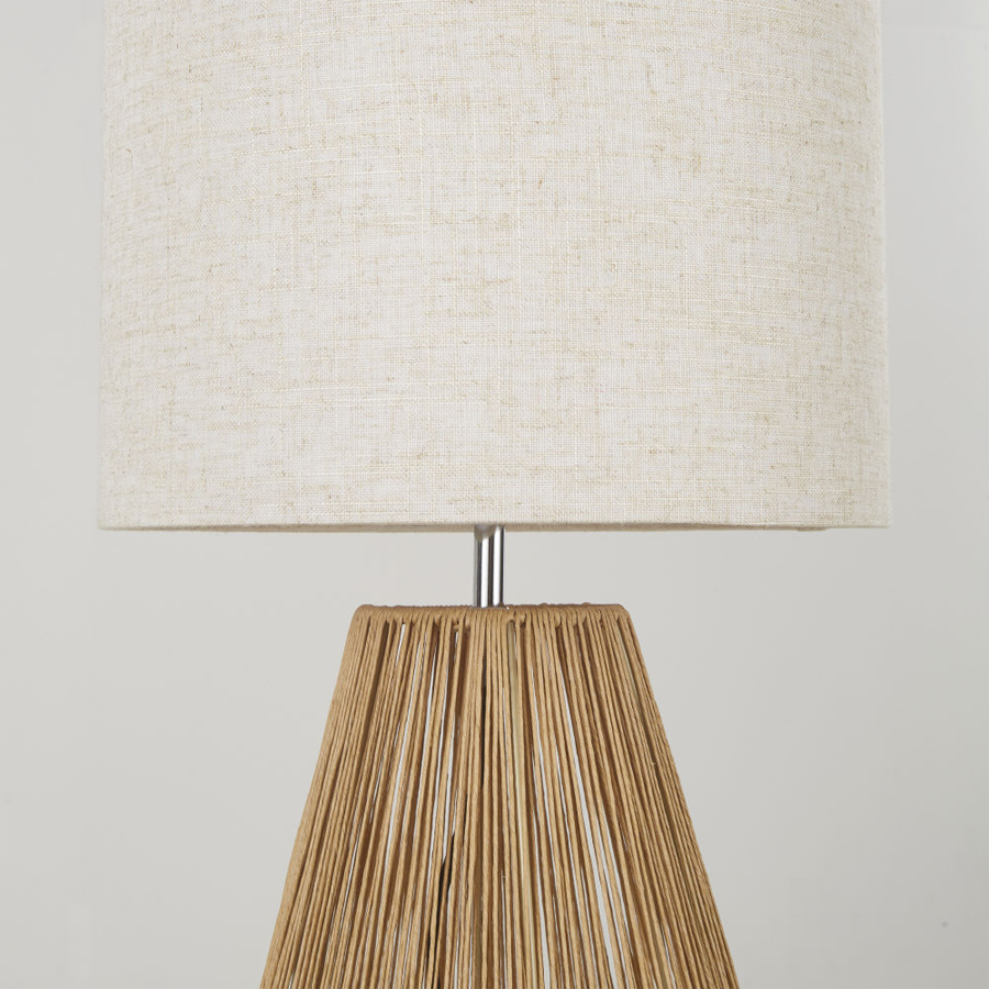 AOUDA - Lampadaire en tiges de rotin et abat-jour en lin blanc H140