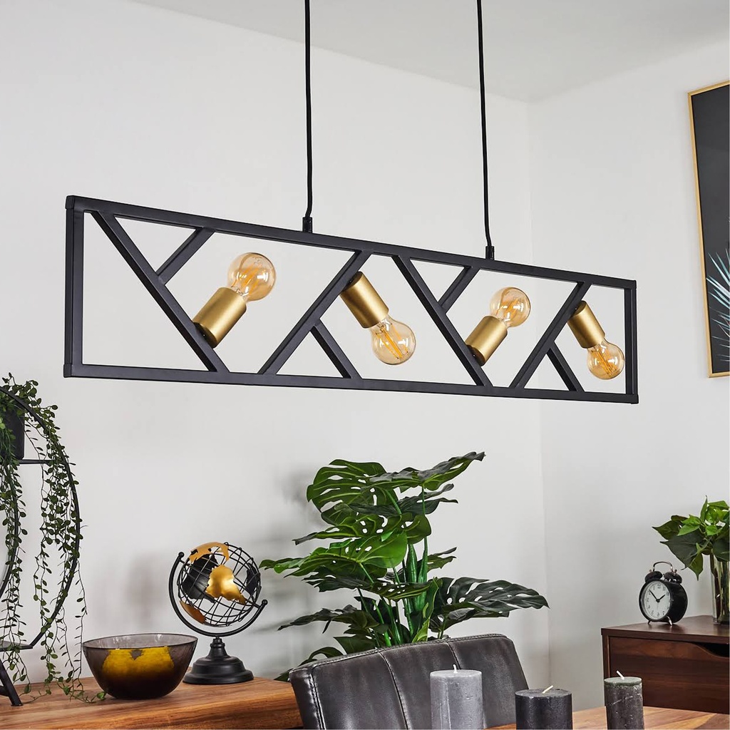 Lustre 4 lampes dorel en métal noir mat et laiton Dakar , Sénégal
