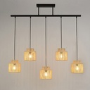 Lustre 5 lampes cancun en métal noir et cordelette de papier tressée naturel Dakar , Sénégal