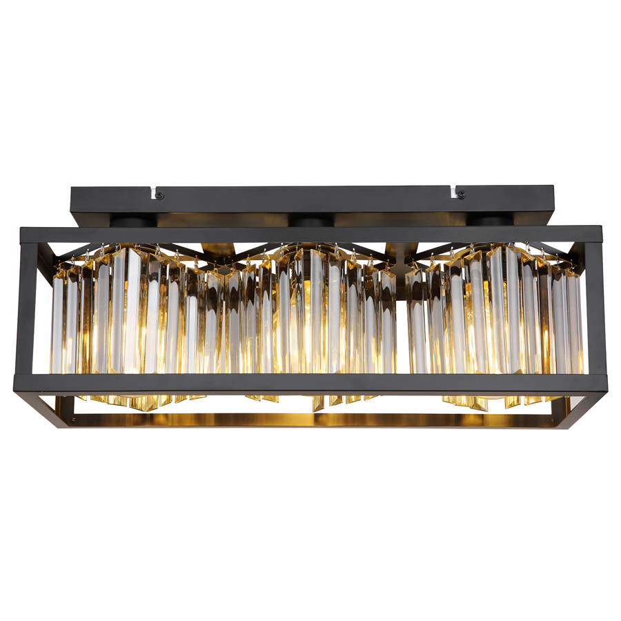 Lustre/plafonnier Mathilde 3 lampes allumé en métal noir et cristaux de verre - Dakar, Sénégal