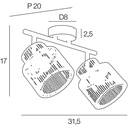 Plan schématique du spot/plafonnier Cancun 2 lampes avec dimensions et détails techniques
