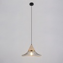 Suspension Lizzie conique en métal et rotin, suspendue dans une pièce moderne avec une décoration élégante et lumineuse à Dakar, Sénégal.